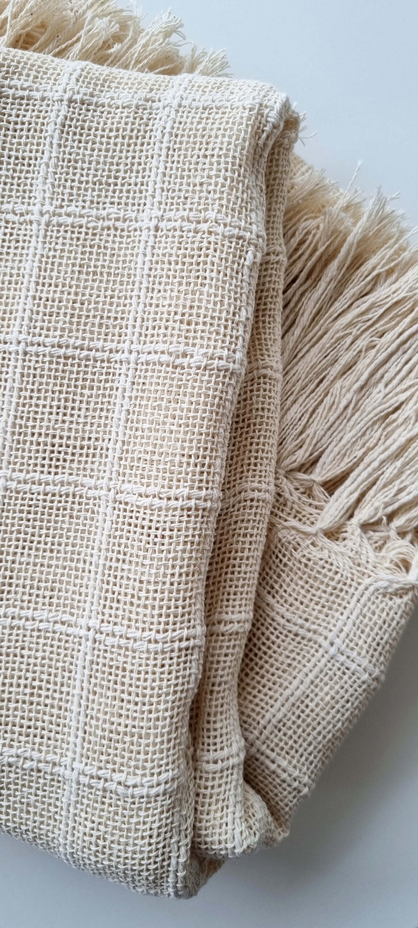 Manta palha de algodão cru tecida manualmente no tear manual 1,2×1,8m (3)