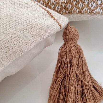 Capa de almofada decorativa bege caramelo xadrez BOHO 45×45