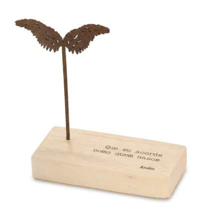Enfeite mini escultura com frase Que eu acorde como quem nasce