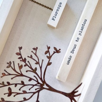 Quadro e enfeite de prateleira Floresça madeira e ferro