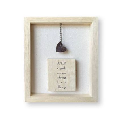 Quadro e enfeite de prateleira 19x22 Amor madeira e ferro