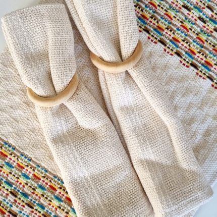 Jogo americano kit 6 lugares colorido com argolas e guardanapos de tear mineiro