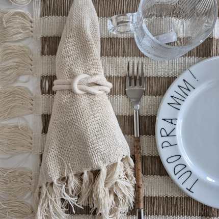 Jogo americano kit 2 lugares cru vazado de rami artesanal no tear mineiro