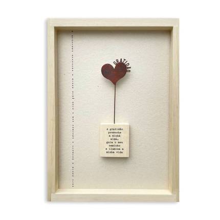 Quadro bege gratidão de madeira e ferro