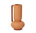 Vaso cachepô decorativo bege caramelo com alça de cerâmica rústica