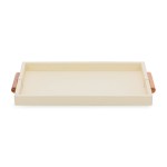 Bandeja retangular bege areia em Mdf revestida de Pu com alça madeira