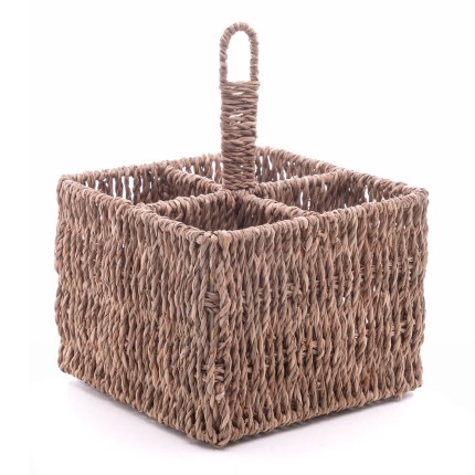Cesto Organizador de Talheres de Mesa em Fibra Natural com 4 Divisões