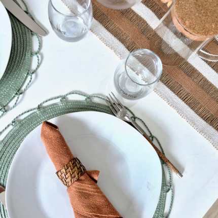 Jogo americano verde água trabalhado redondo sousplat