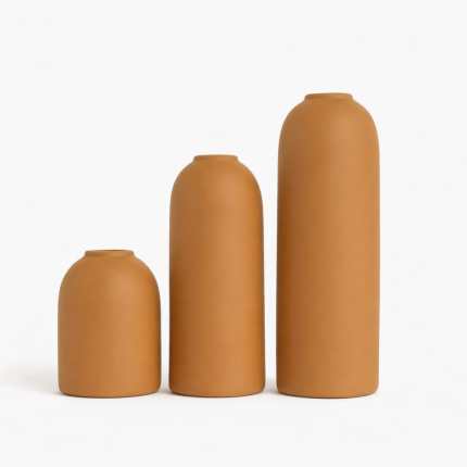 Vaso cachepô decorativo bege caramelo kit com 3 peças de cerâmica esmaltada