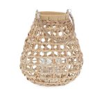 Lanterna em fibra natural com copo de vidro