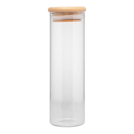 Pote Hermético Cilindríco de Vidro com Tampa de Bambu