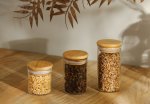 Pote Hermético Cilindríco de Vidro com Tampa de Bambu