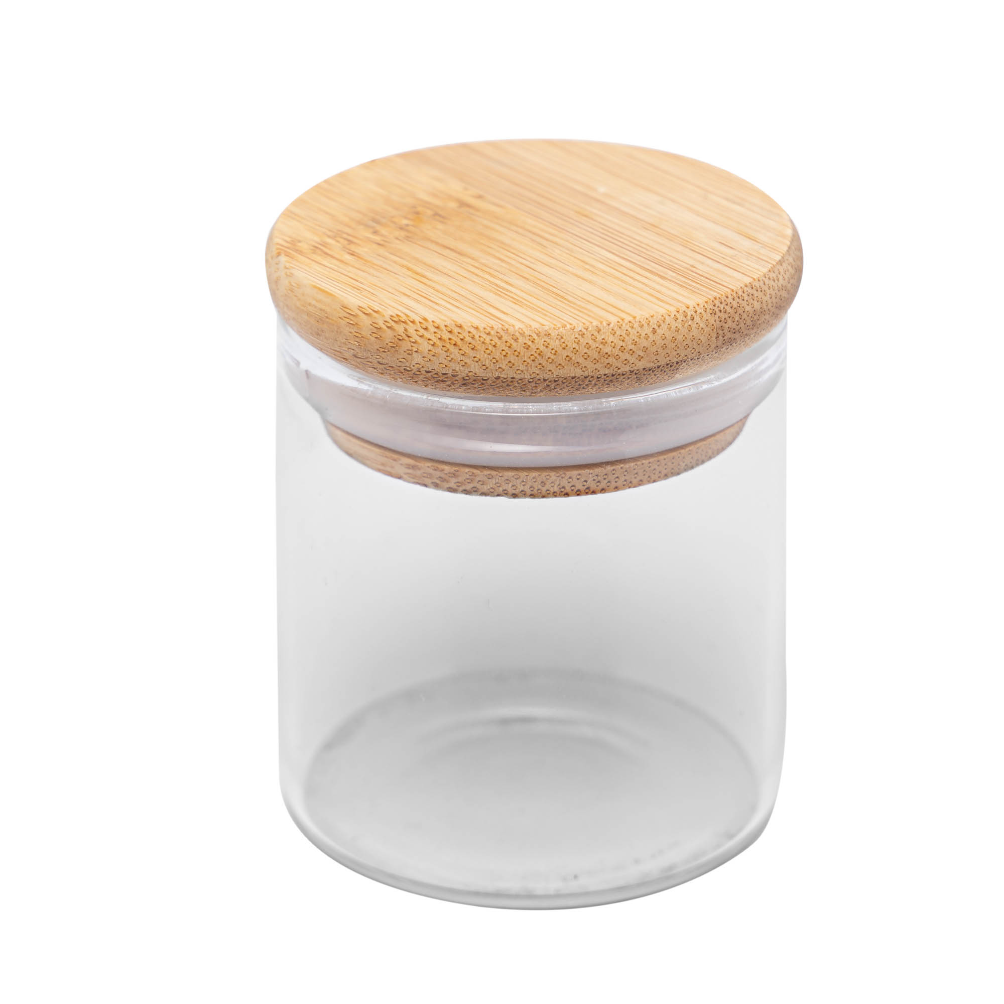 Pote Hermético Cilindríco de Vidro com Tampa de Bambu