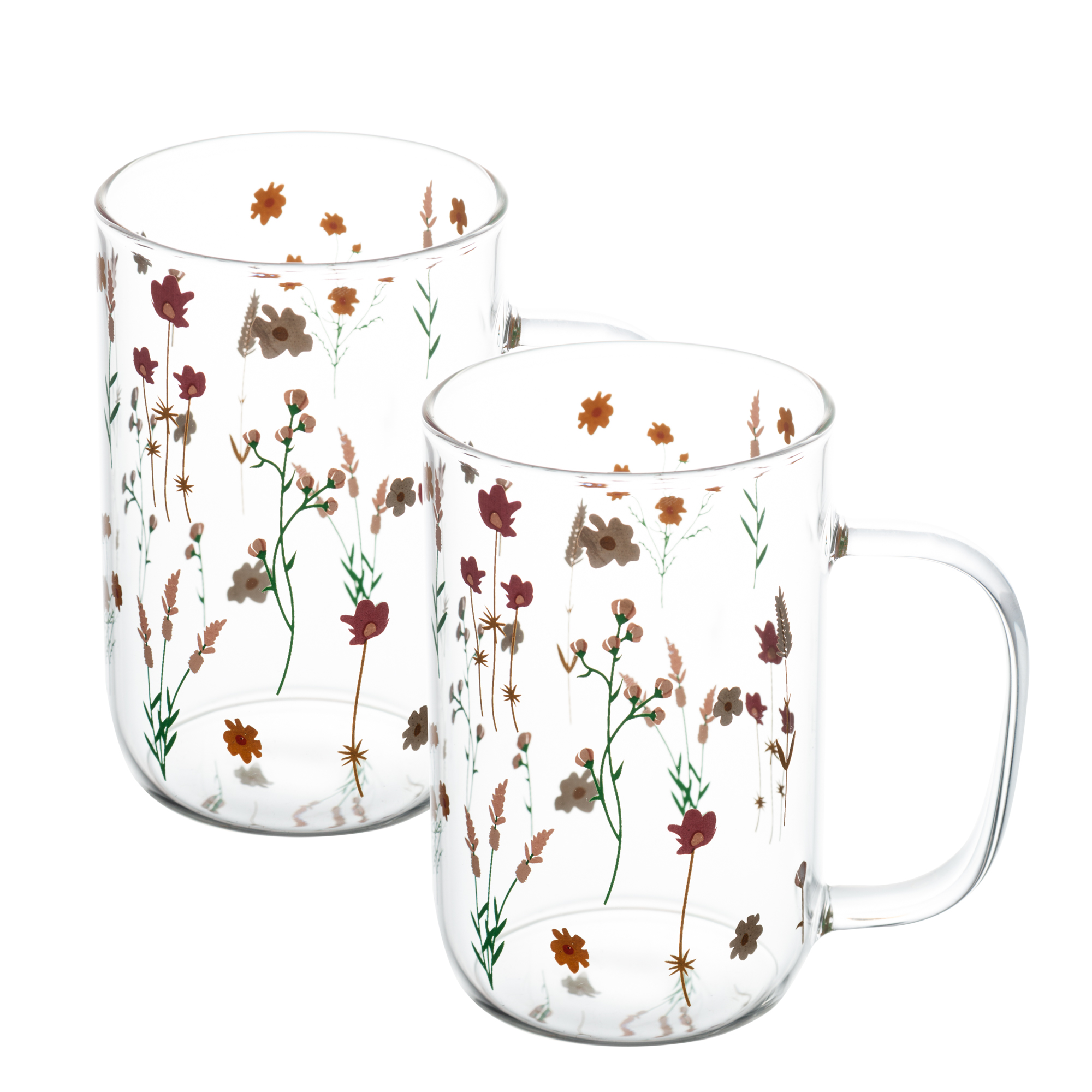 Caneca de Vidro Transparente com Estampa Botânica