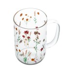 Caneca de Vidro Transparente com Estampa Botânica