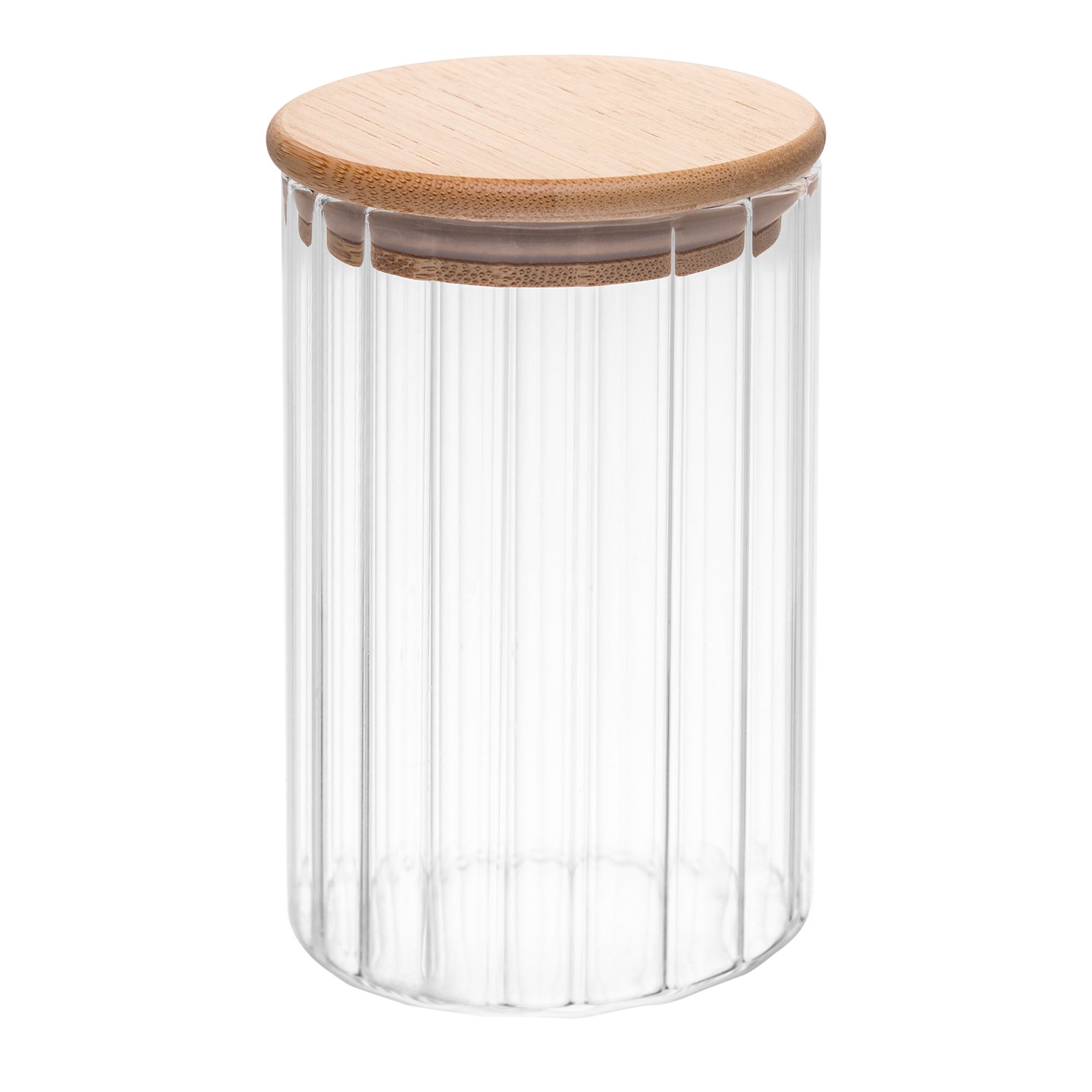 Pote Hermético Cilindríco de Vidro com Tampa de Bambu