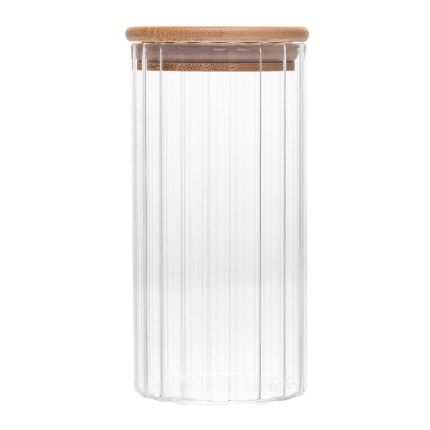 Pote Hermético Cilindríco de Vidro com Tampa de Bambu