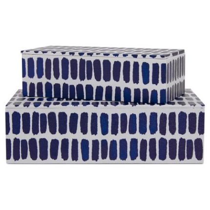 Kit Caixas em mdf e canvas  Azul e Branco