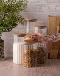 Pote Hermético Cilindríco de Vidro com Tampa de Bambu