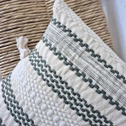 Capa de almofada decorativa verde BOHO artesanal 50x50 de algodão