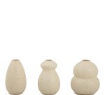 Vaso cachepô decorativo bege off white kit com 3 minivasos em cerâmica rústica