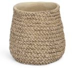 Vaso cachepô decorativo bege G de cimento com textura imitando fibra