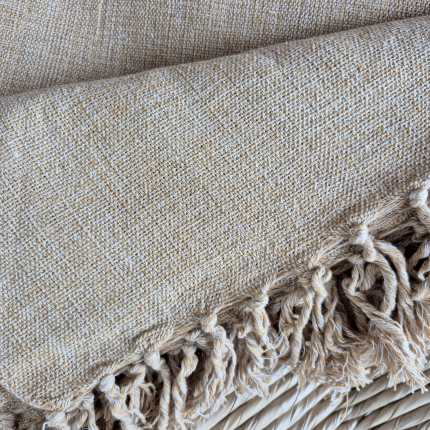 Manta grande para sofá mostarda e cru de algodão para proteção lavável 1,8x2,2