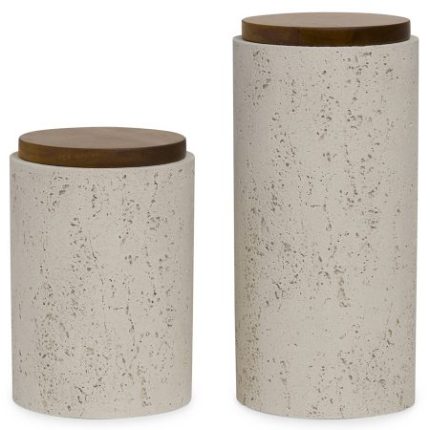 Potes Decorativo cru kit com 2 em Polirresina e tampa de madeira