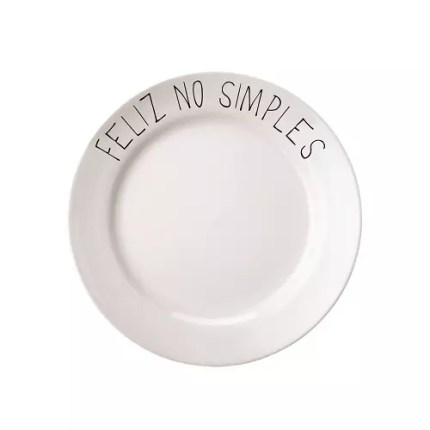 Prato com frase Feliz no simples de cerâmica