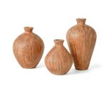Vaso cachepô decorativo marrom com 3 Minivasos em polirresina madeira
