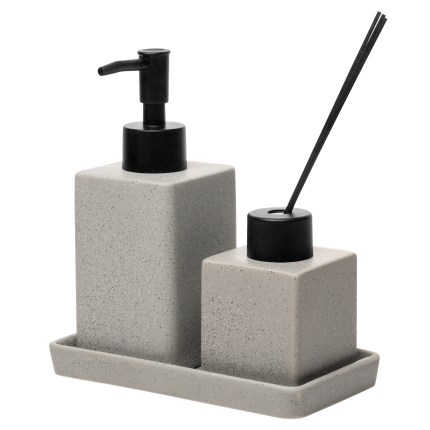 Kit para banheiro cinza granilite 3 peças em cerâmica