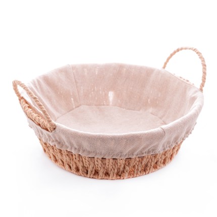 Cesto de pão redondo decorativo de fibra natural com forro em tecido