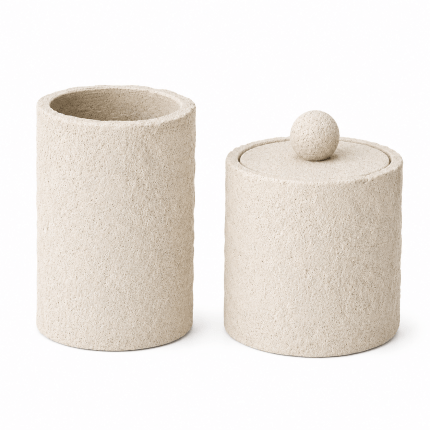 Pote com tampa e copo/vaso decorativo cru em Polirresina