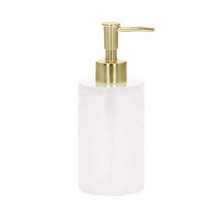 Porta-sabonete líquido branco e dourado para banheiro polirresina